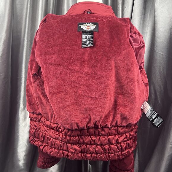 Harley-Davidson Women Sz S Puffer Jacket Dark Red Full Zip Embroidered Biker Y2K - Picture 16 of 17